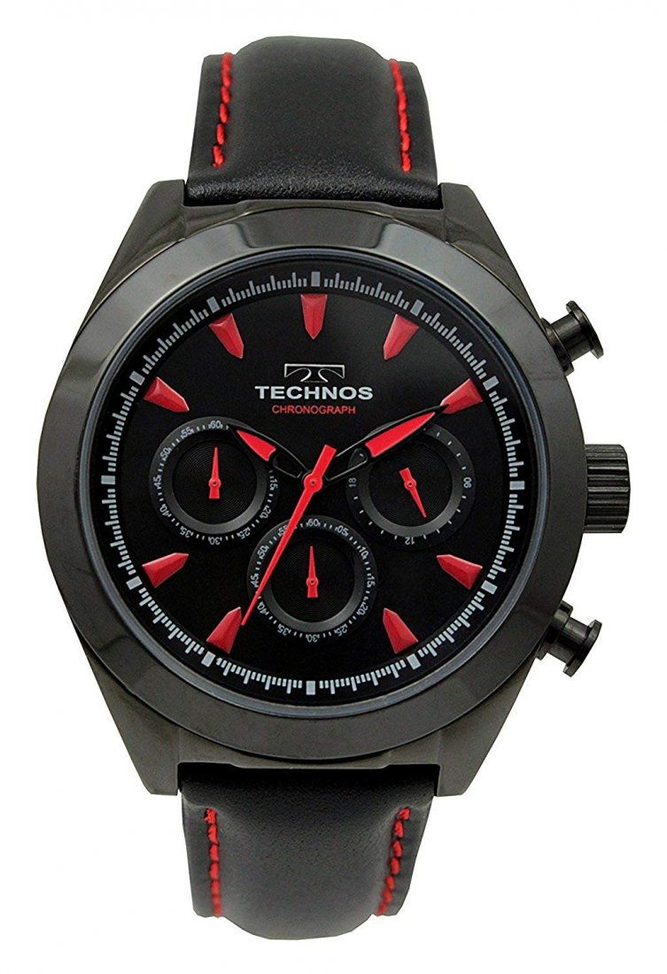 TECHNOS [テクノス] メンズ腕時計 牛革バンド クロﾉグラフ ブラック×レッド T9451-BR - LMLULU 【エルエムルル】  オフィシャルサイト