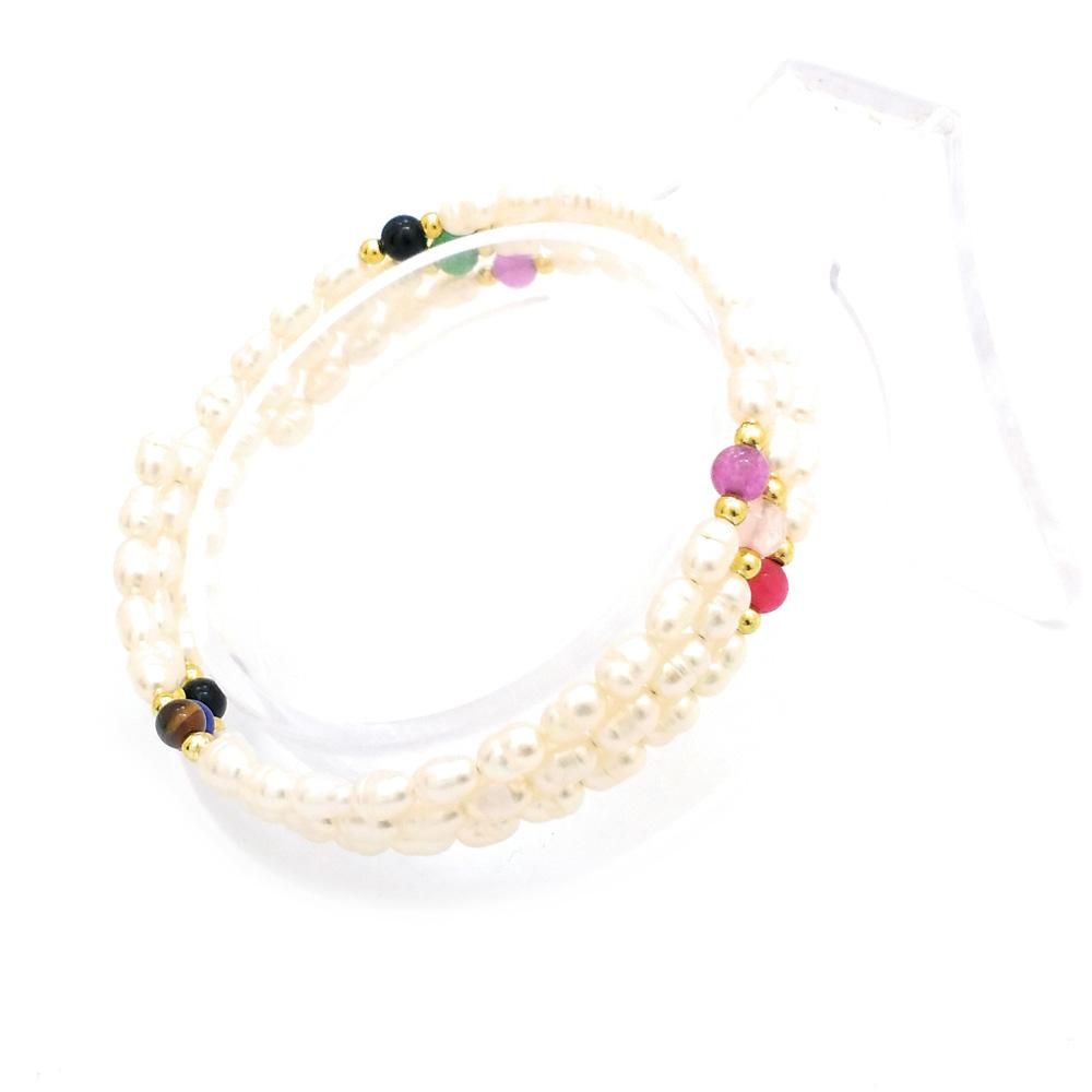 淡水パール & パワーストーン (ローズクォーツ & オニキス