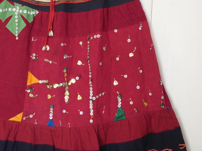 手織り　コットン　ロングジャケット　ミラーワーク刺繍　インド民族衣装　グリーン大人エスニック