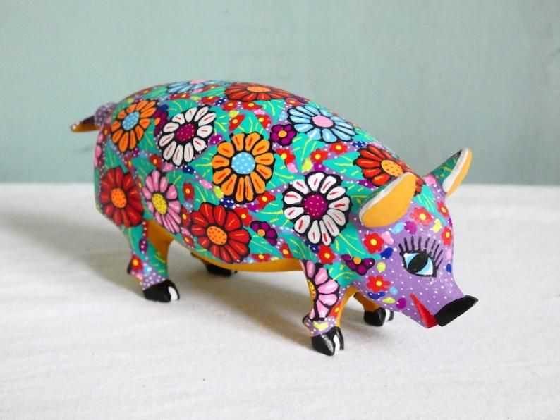 OAXACAN WOOD  CARVING オアハカンウッドカービング　ブタ オアハカウッドカービング アレブリヘス ブタ Oaxaca Wood