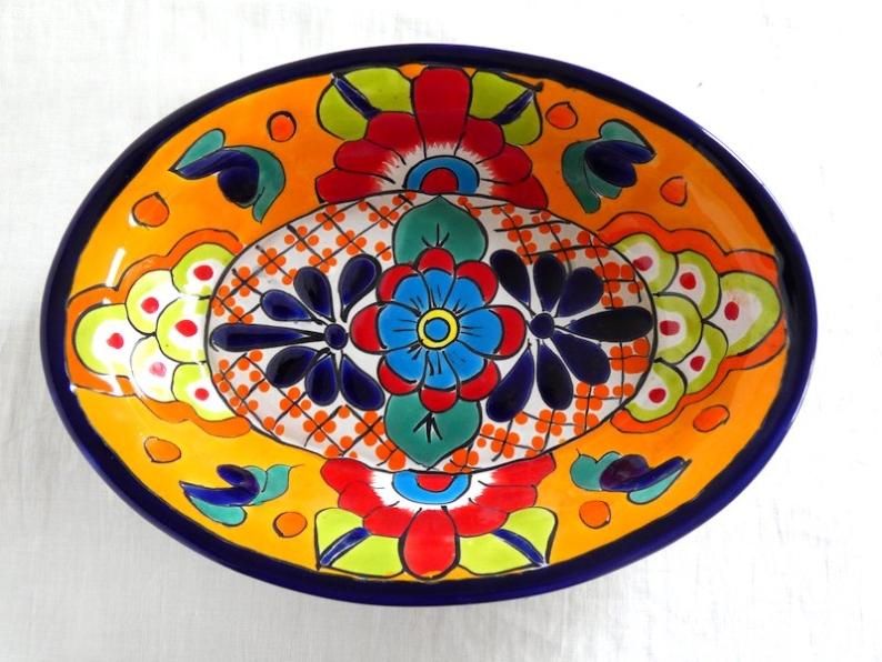 メキシコ タラベラ焼 ウリアルテ ボウル　器 メキシコ タラベラ焼 ウリアルテ 丸皿 青 メキシコ タラベラ焼