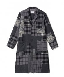 White<BR>Mountaineering<BR>CHECK PATCHWORK GOWN SHIRT