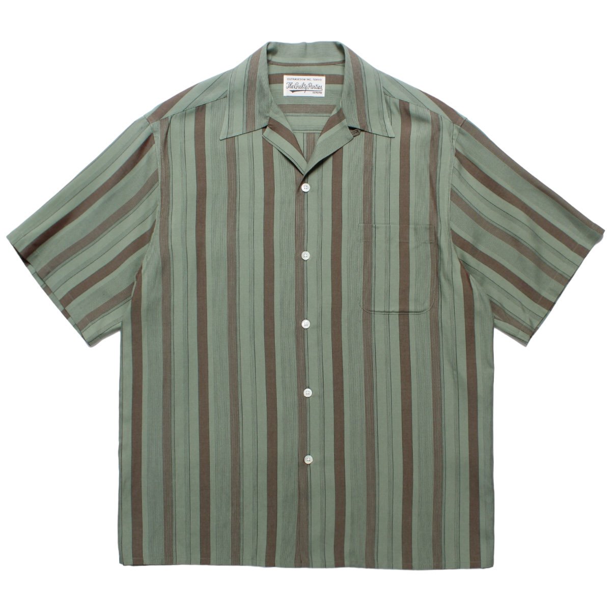 WACKOMARIA<BR>STRIPED OPEN COLLAR SHIRT S/S (TYPE-2) (GREEN)