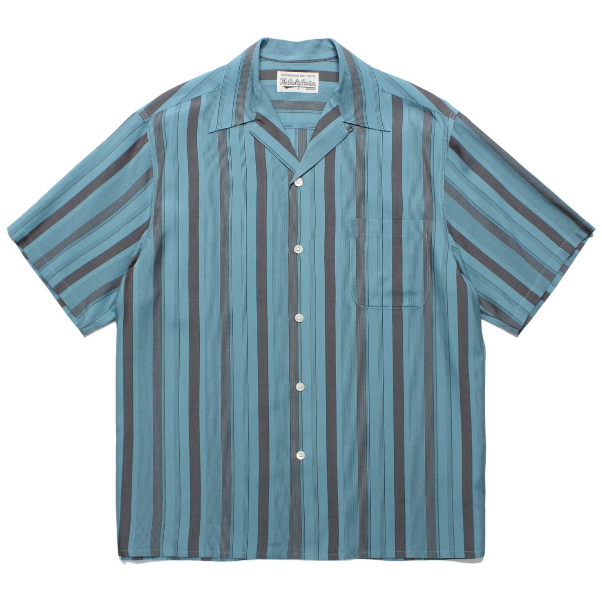 WACKOMARIA<BR>STRIPED OPEN COLLAR SHIRT S/S (TYPE-2) (BLUE)