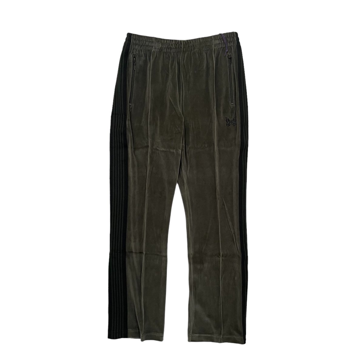 NEEDLES <BR>Narrow Track Pant - C/Pe Velour (Olive)

