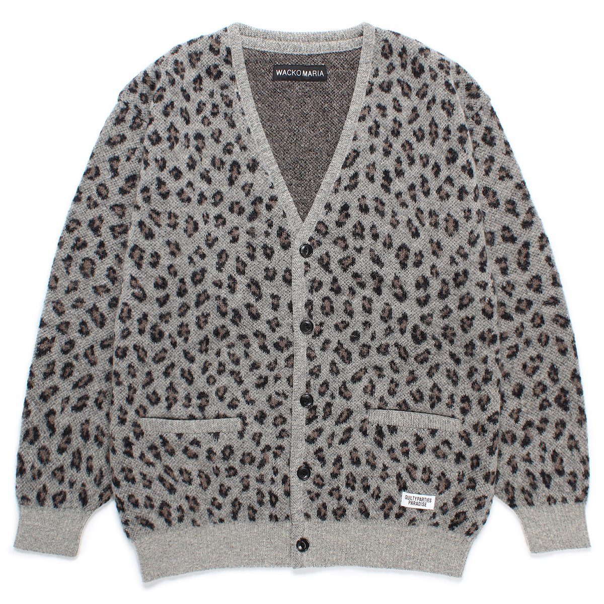 WACKOMARIA<BR>LEOPARD MOHAIR CARDIGAN (GRAY)