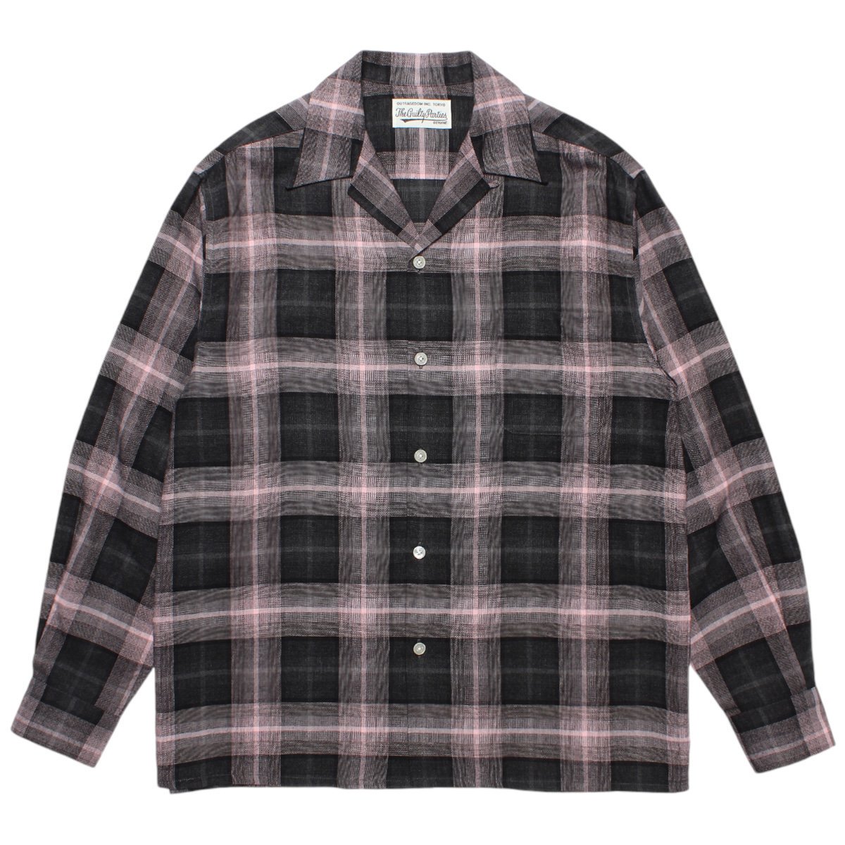 WACKOMARIA<BR> OMBRE CHECK OPEN COLLAR SHIRT L/S ( TYPE-3 ) (PINK)