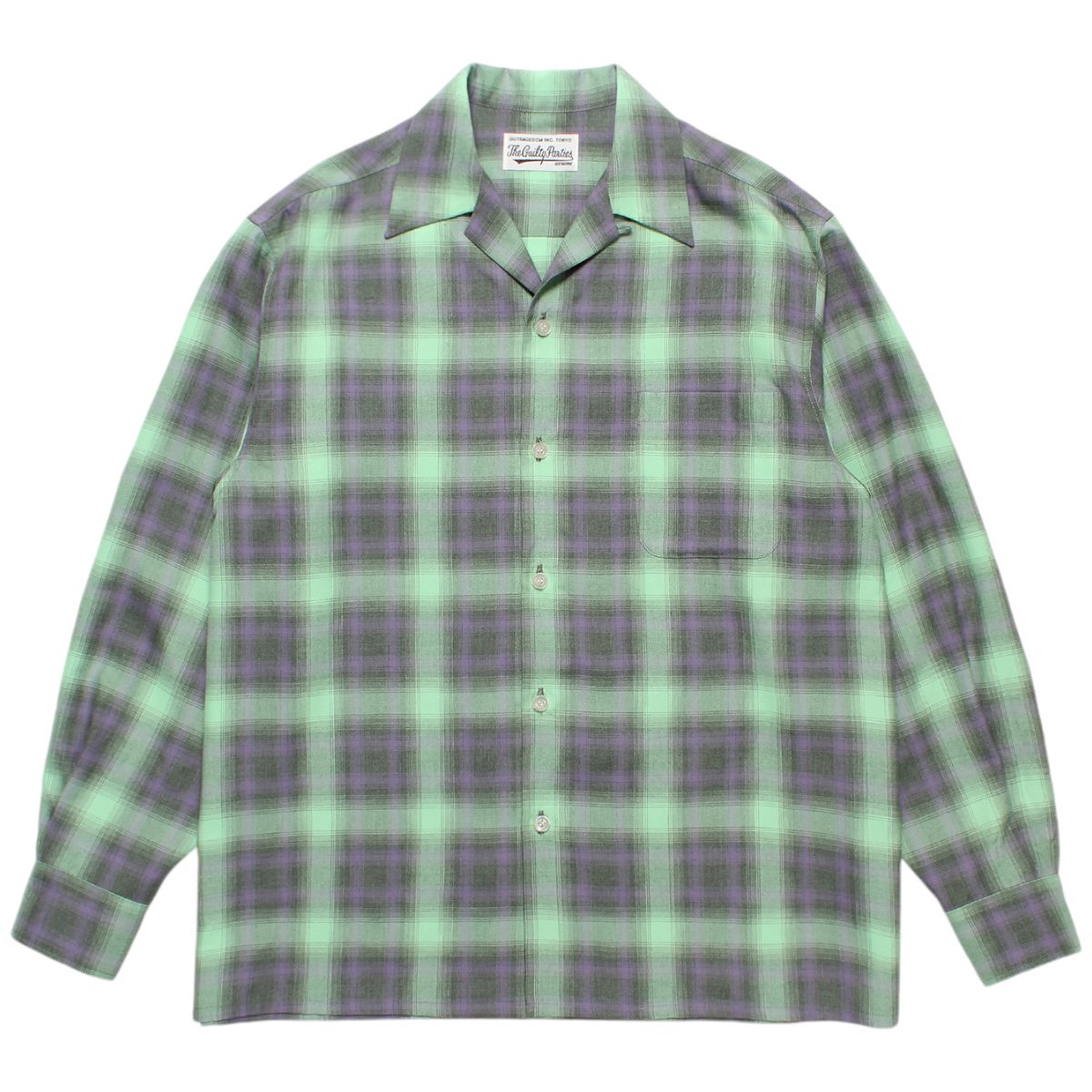 WACKOMARIA<BR>OMBRE CHECK OPEN COLLAR SHIRT L/S ( TYPE-2 ) (GREEN)