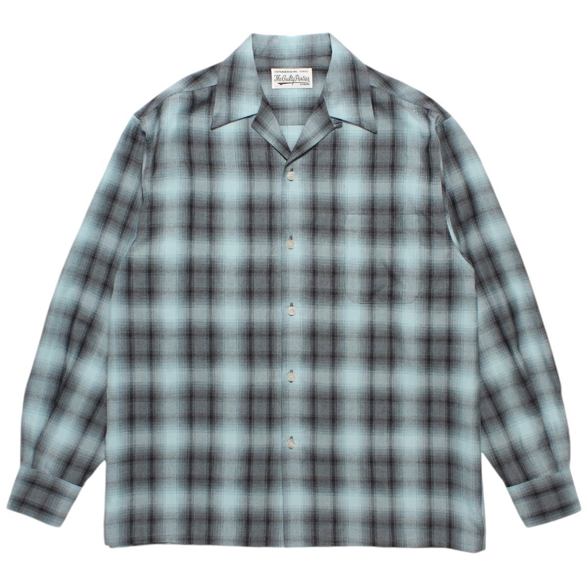 WACKOMARIA<BR>OMBRE CHECK OPEN COLLAR SHIRT L/S ( TYPE-2 ) (BLUE)