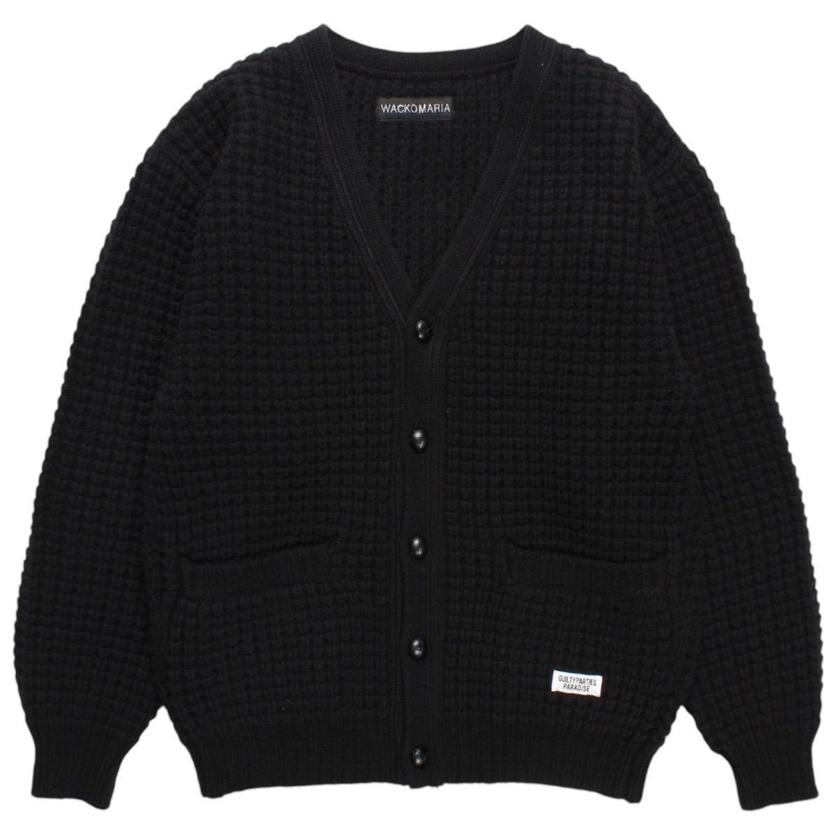 WACKOMARIA<BR>WAFFLE KNIT CARDIGAN (BLACK)