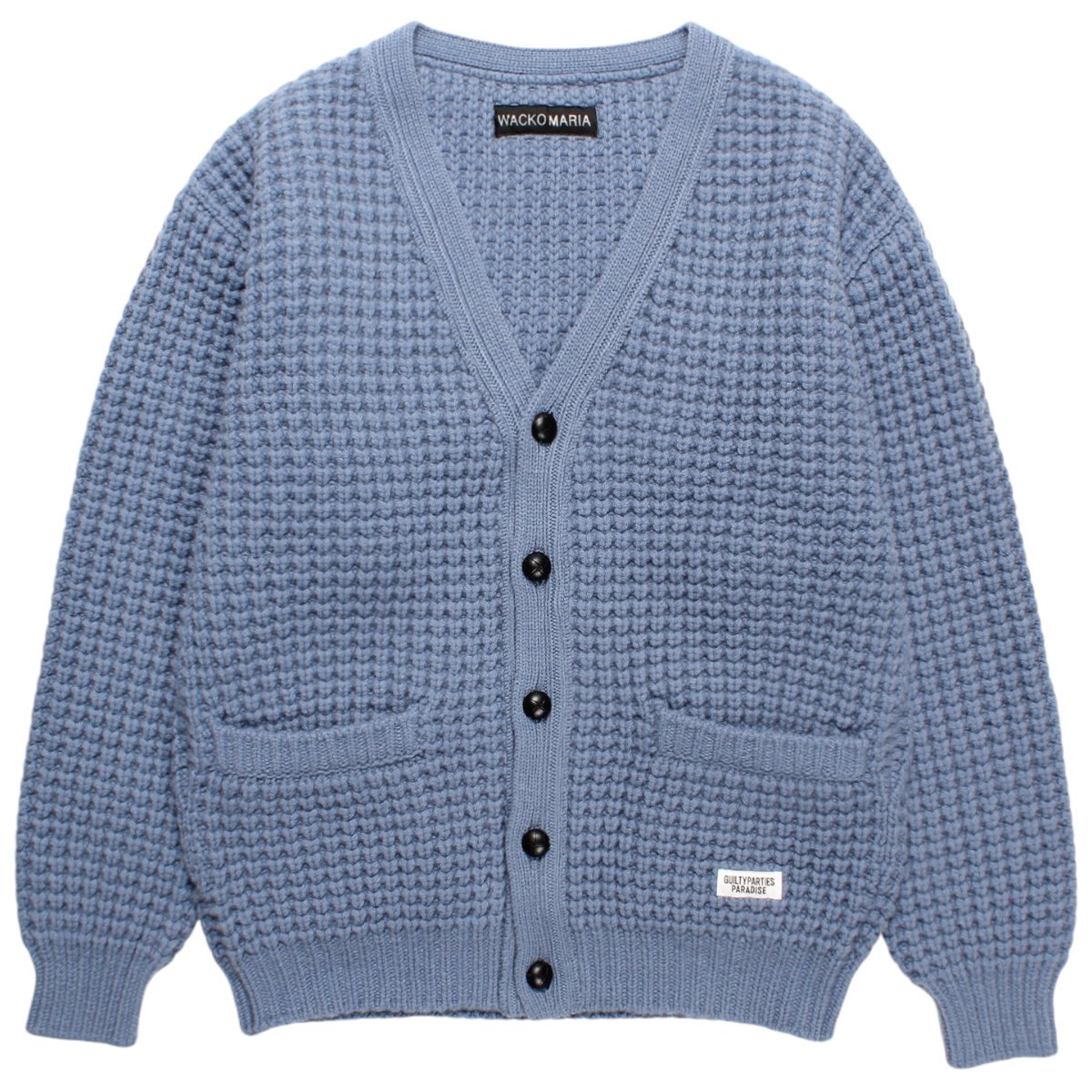 WACKOMARIA<BR>WAFFLE KNIT CARDIGAN (BLUE)