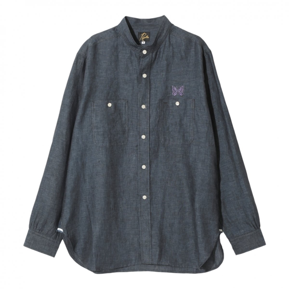 NEEDLES <BR>Banded Collar Work Shirt - Linen Chambray - (BLUE)

