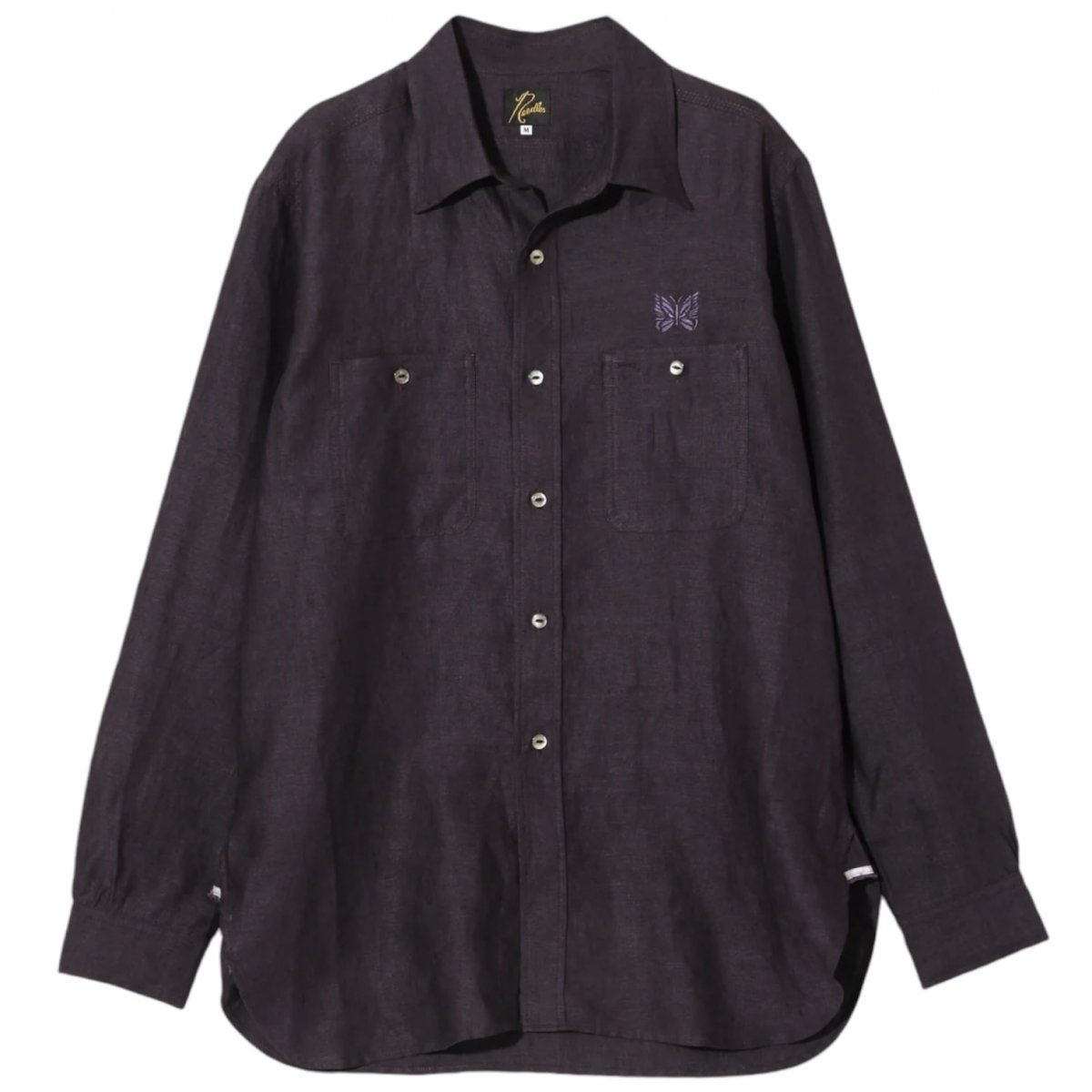 NEEDLES <BR>Banded Collar Work Shirt - Linen Chambray - (PURPLE)

