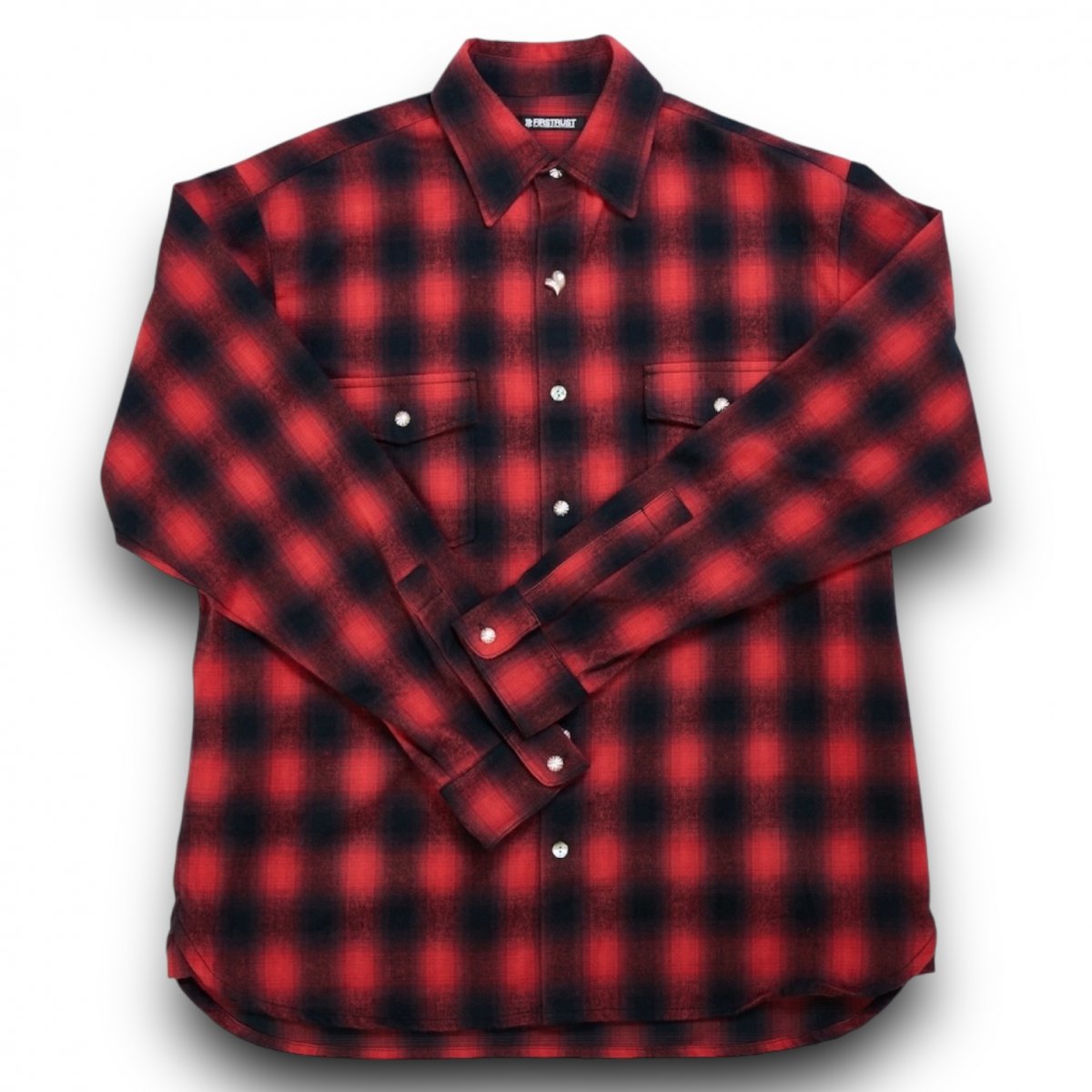 FIRST RUST<BR>WEEKEND / LS SHIRT (ONE LOVE BUTTON) | RED