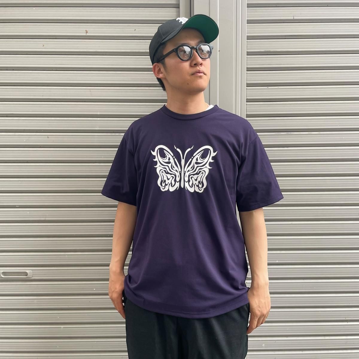 NEEDLES <BR>Needles x Kae Tanaka S/S Crew Neck Tee - Poly Jersey / KT Papillon (Eggplant)
