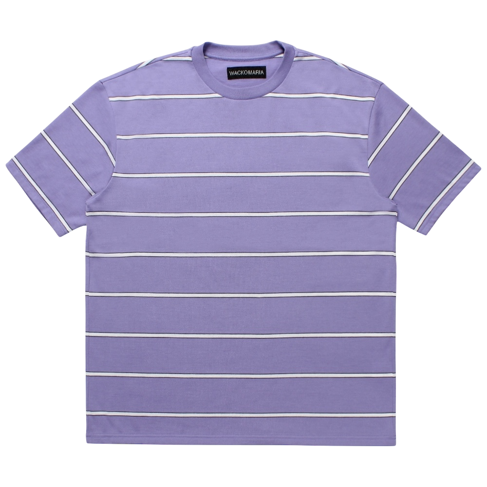 WACKOMARIA<BR>STRIPED CREW NECK T-SHIRT (TYPE-1) (PURPLE)