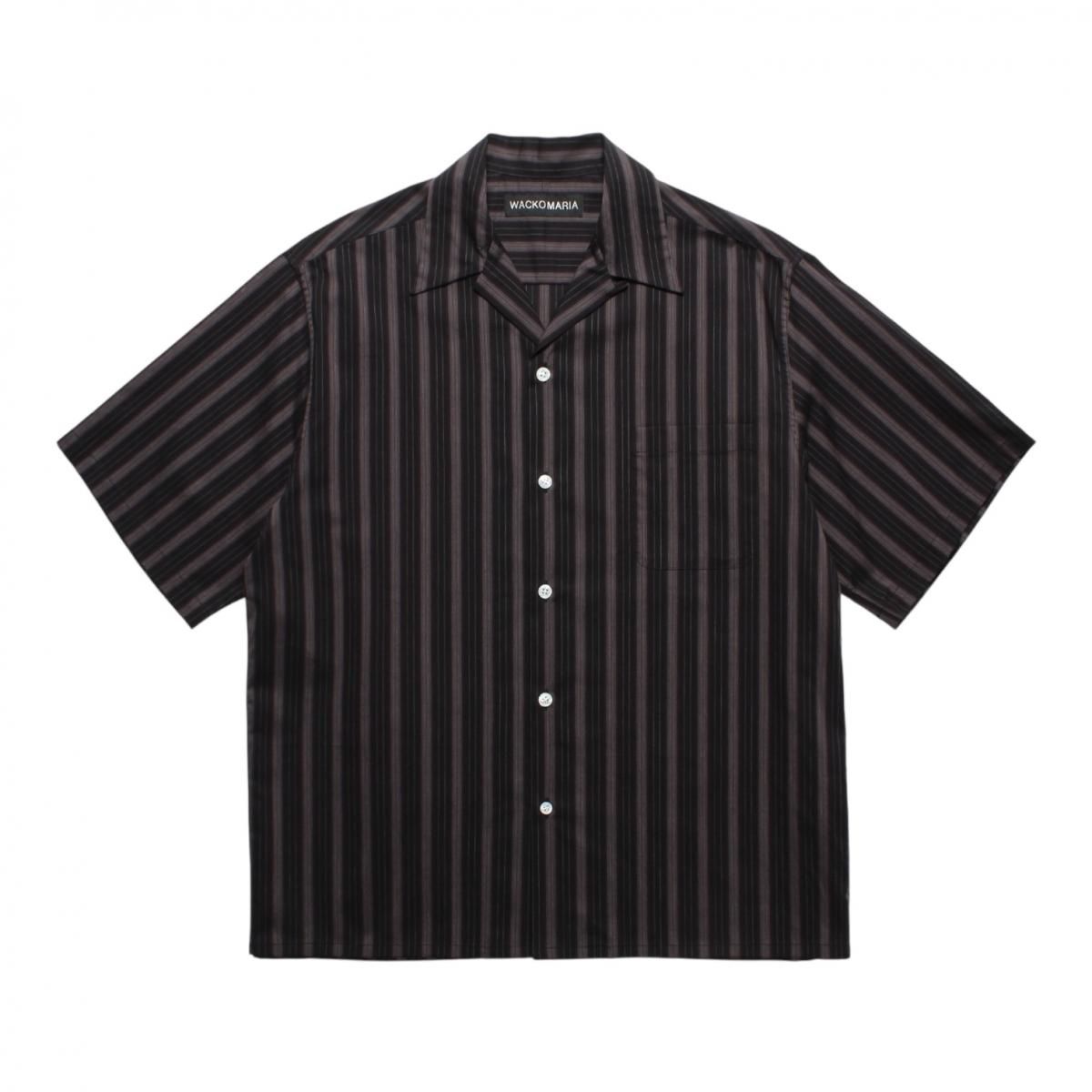 WACKOMARIA<BR>STRIPED OPEN COLLAR SHIRT S/S ( TYPE-2 ) (BLACK)