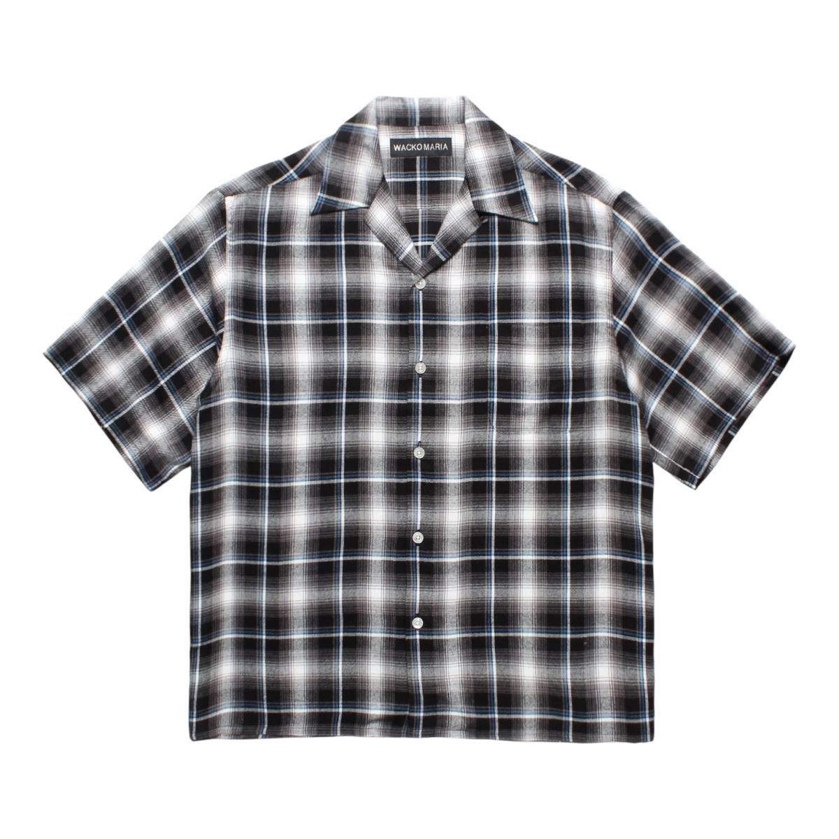 WACKOMARIA<BR>OMBRE CHECK OPEN COLLAR SHIRT S/S ( TYPE-1 ) (GRAY)