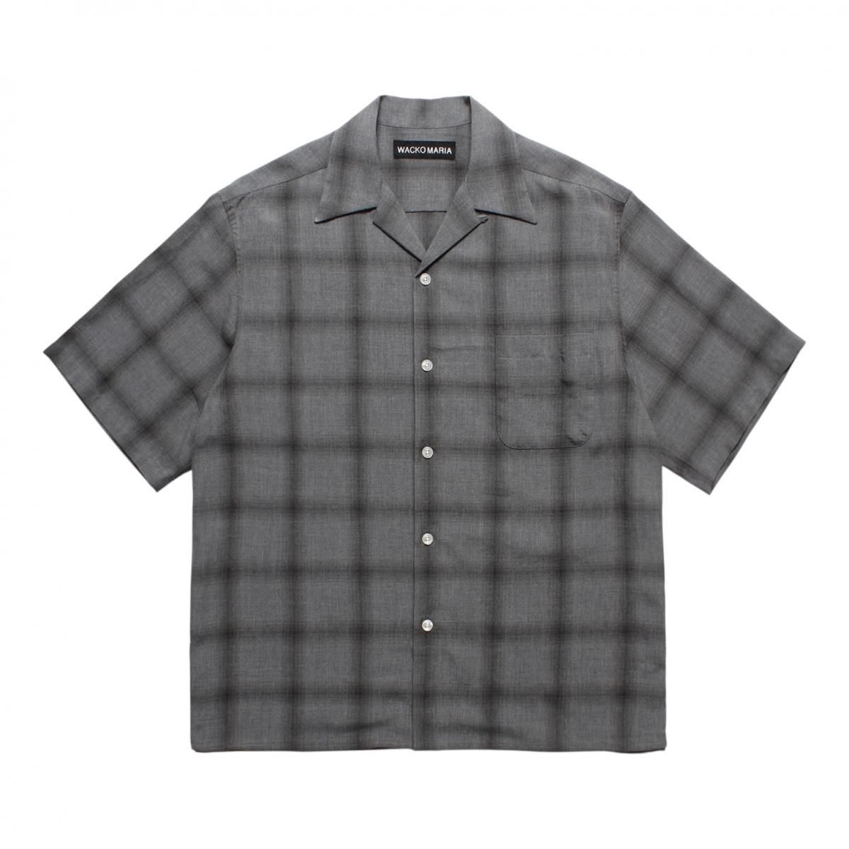 WACKOMARIA<BR>OMBRE CHECK OPEN COLLAR SHIRT S/S ( TYPE-3 ) (GRAY)