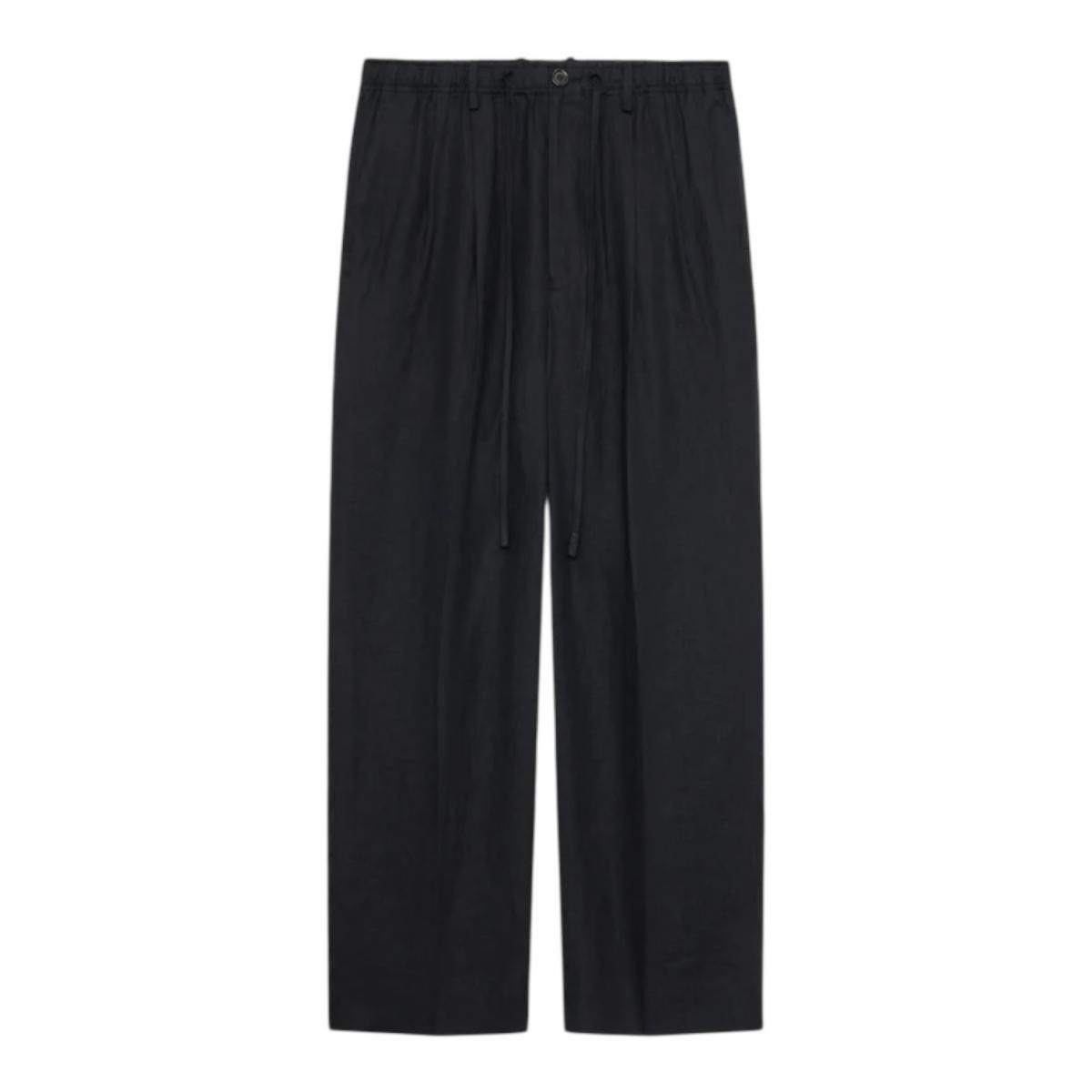 MARKAWARE <BR>HEMP SHIRTING CLASSIC FIT TWO TUCK EASY TROUSERS (BLACK)