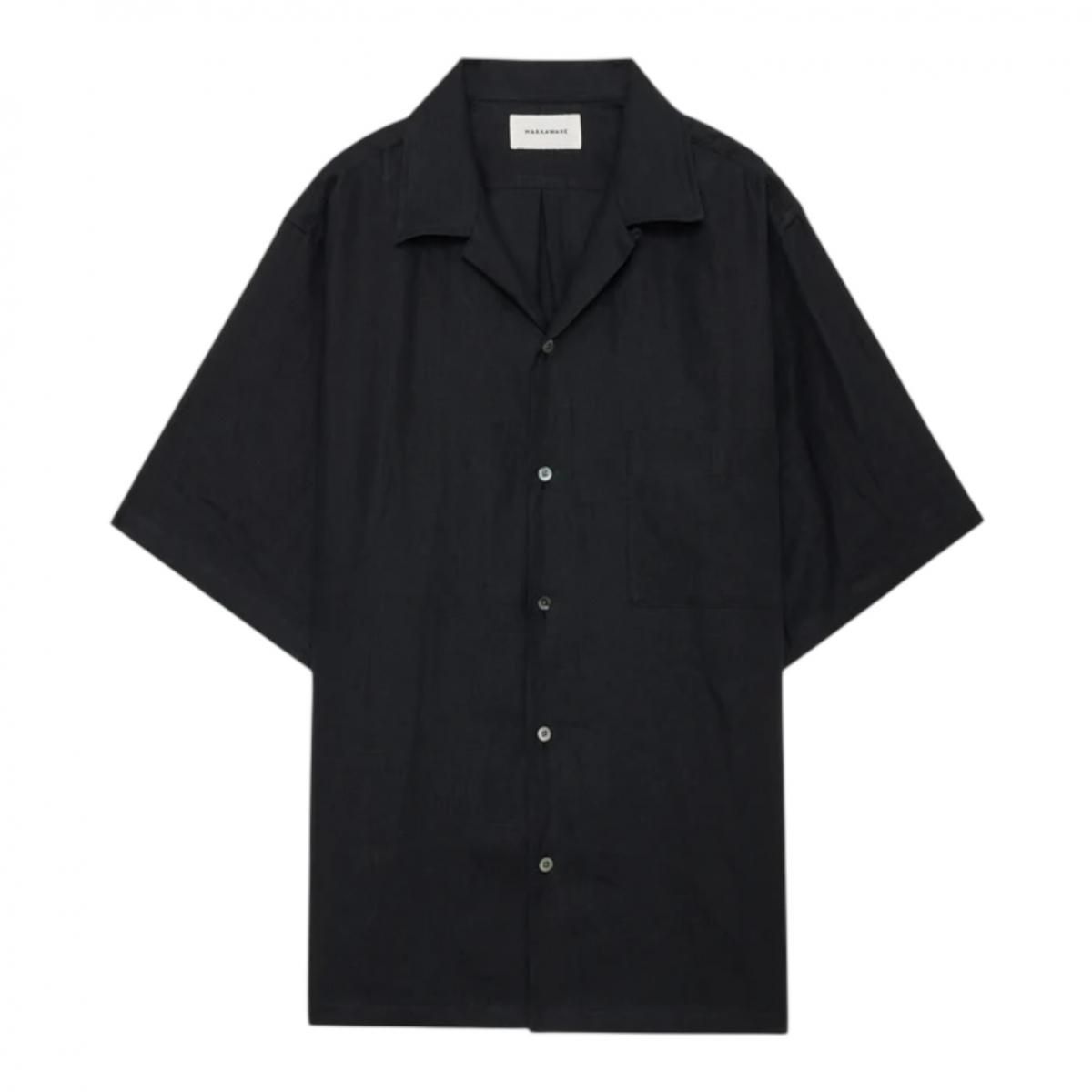 MARKAWARE <BR>HEMP SHIRTING NEW OPEN COLLAR S/S SHIRT (BLACK)