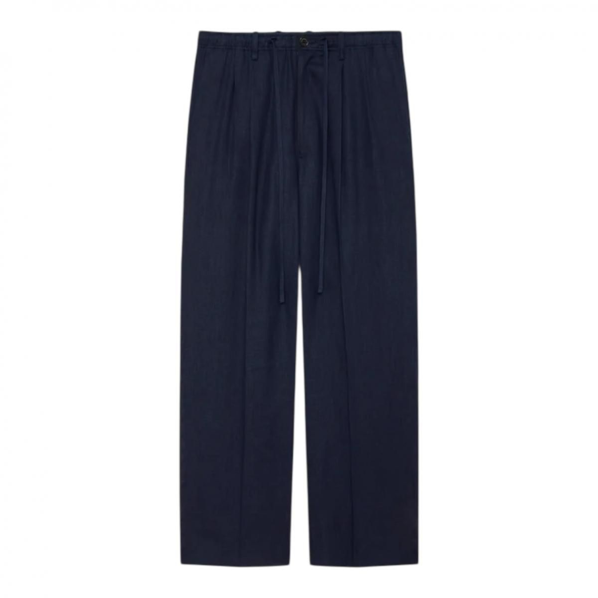 MARKAWARE <BR>HEMP SHIRTING CLASSIC FIT TWO TUCK EASY TROUSERS (NAVY)