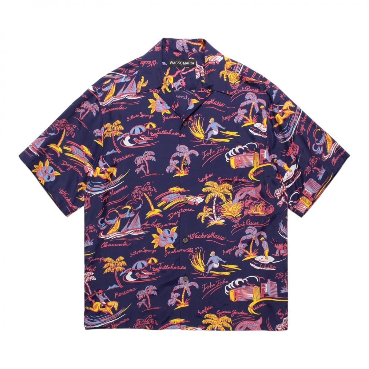 WACKOMARIA<BR>HAWAIIAN SHIRT S/S ( TYPE-2 ) (NAVY)