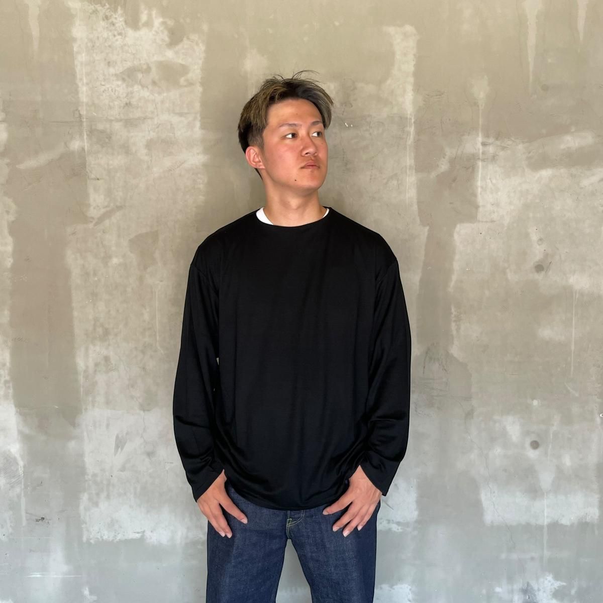 marka <BR>CREW NECK LS TEE - 2/72 WOOL SINGLE JERSEY WASHABLE - / Cloud9 (BLACK)