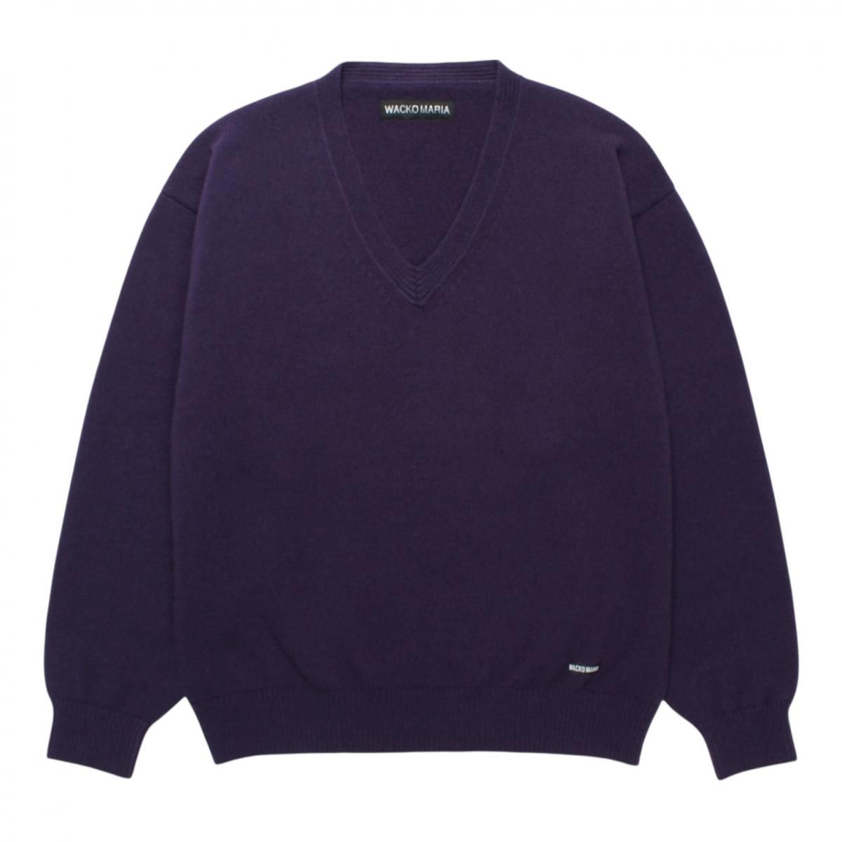 WACKOMARIA<BR>25FW-WMK-KN09 V NECK SWEATER (PURPLE)