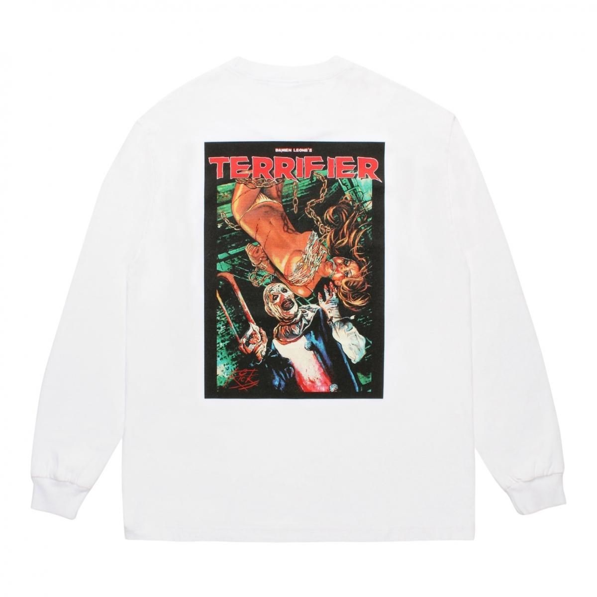 WACKOMARIA<BR>TERRIFIER / WASHED HEAVY WEIGHT CREW NECK LONG SLEEVE T-SHIRT (WHITE)