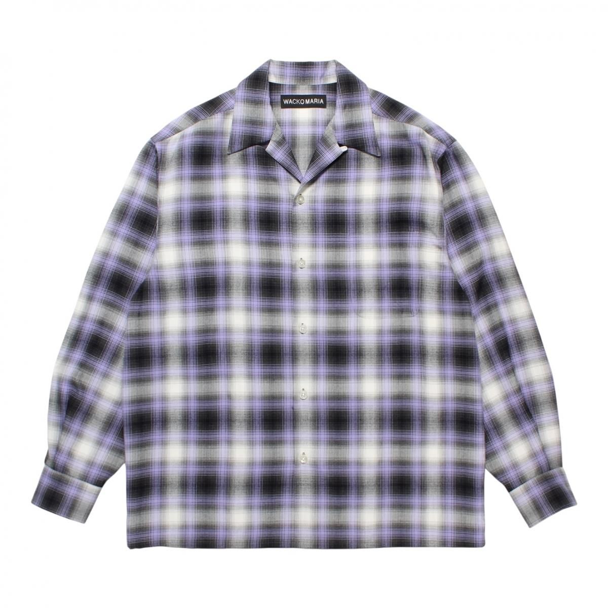 WACKOMARIA<BR>OMBRE CHECK OPEN COLLAR SHIRT L/S (TYPE-1) (PURPLE)