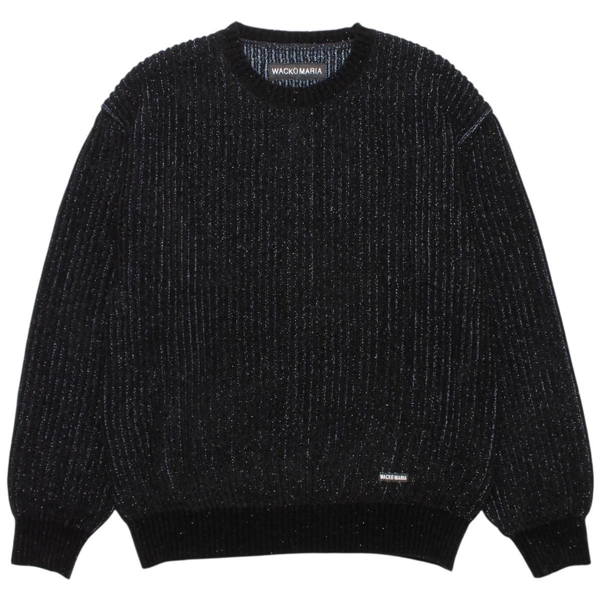 WACKOMARIA<BR>GLITTER CREW NECK SWEATER (BLACK-BLUE)