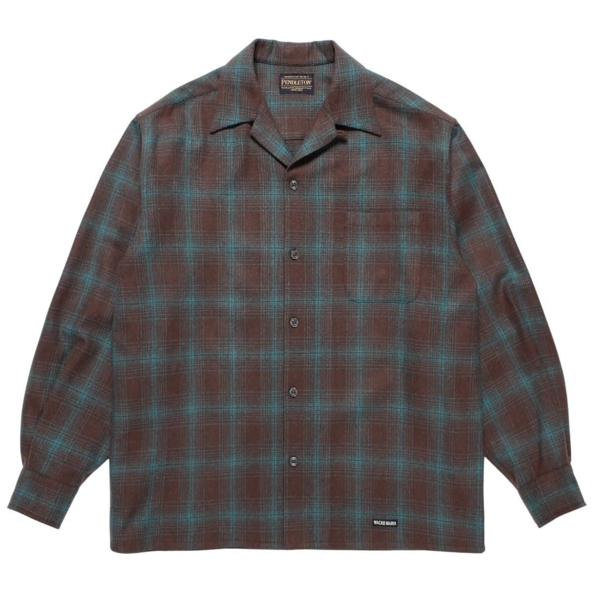 WACKOMARIA<BR>PENDOLTON / WOOL OMBRE CHECK OPEN COLLAR SHIRT L/S (TYPE-3)