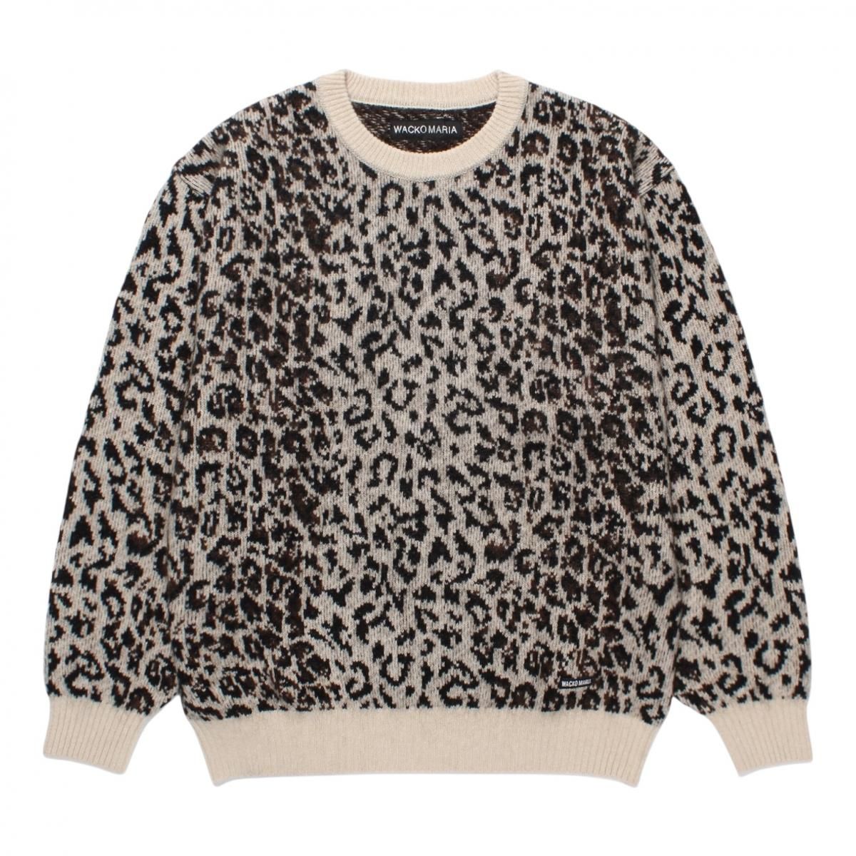 WACKOMARIA<BR>LEOPARD MOHAIR CREW NECK SWEATER (IVORY)