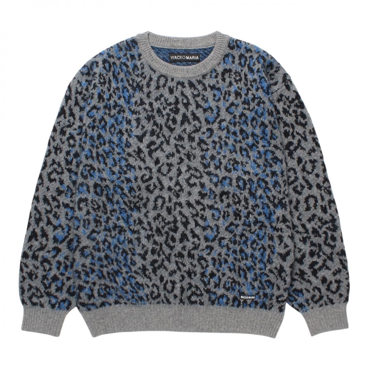 WACKOMARIA<BR>LEOPARD MOHAIR CREW NECK SWEATER (GRAY)