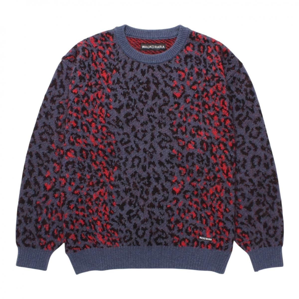 WACKOMARIA<BR>LEOPARD MOHAIR CREW NECK SWEATER (NAVY)