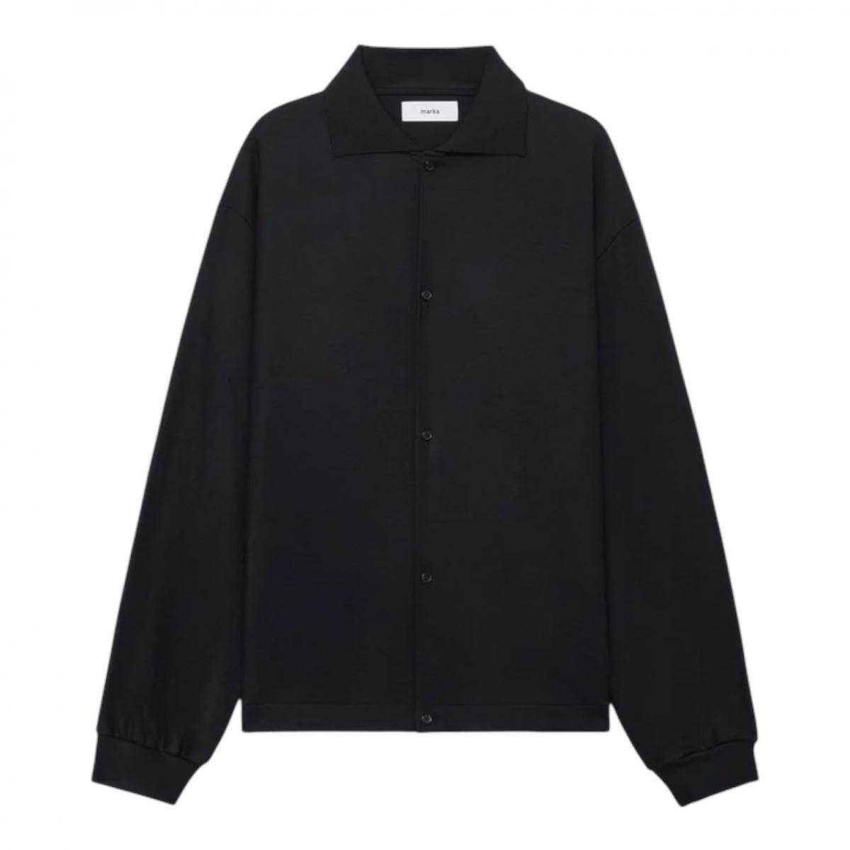 marka <BR>Super 140S Wool Knit Shirt Cardigan (BLACK)
