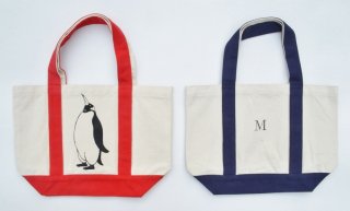 ペンギントートバッグ、イニシャル入り、キャンバスバッグ、赤