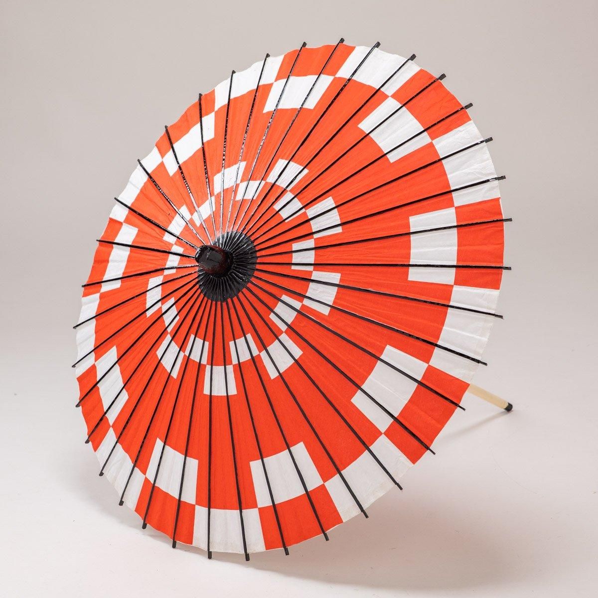 【昭和　レア　非売品】どん兵衛　和傘 紙傘70cm 市松 / 赤 - 撮影用小道具「フルヤ」