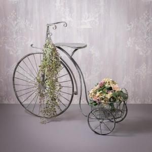 三輪車フラワースタンド / ブルーグレー / 造花付き