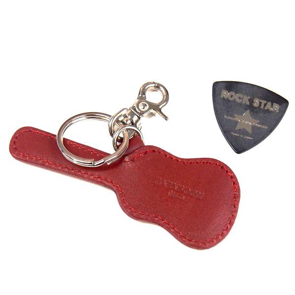 ギターケース型ピックケースキーホルダー 赤（トライアングル型ギター 