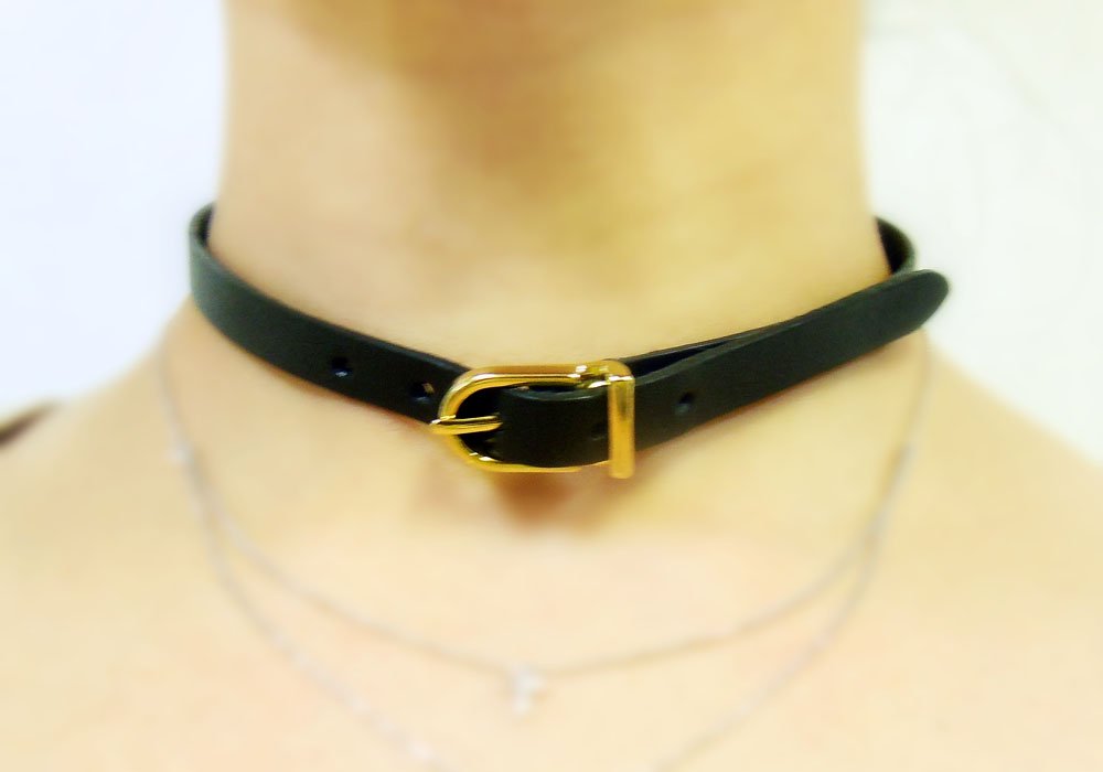 black leather necklace 本革 ネックレス ゴールド
