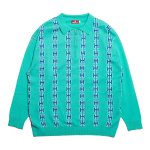 HELLRAZOR Chain Half Zip Knit Sweater - Teal