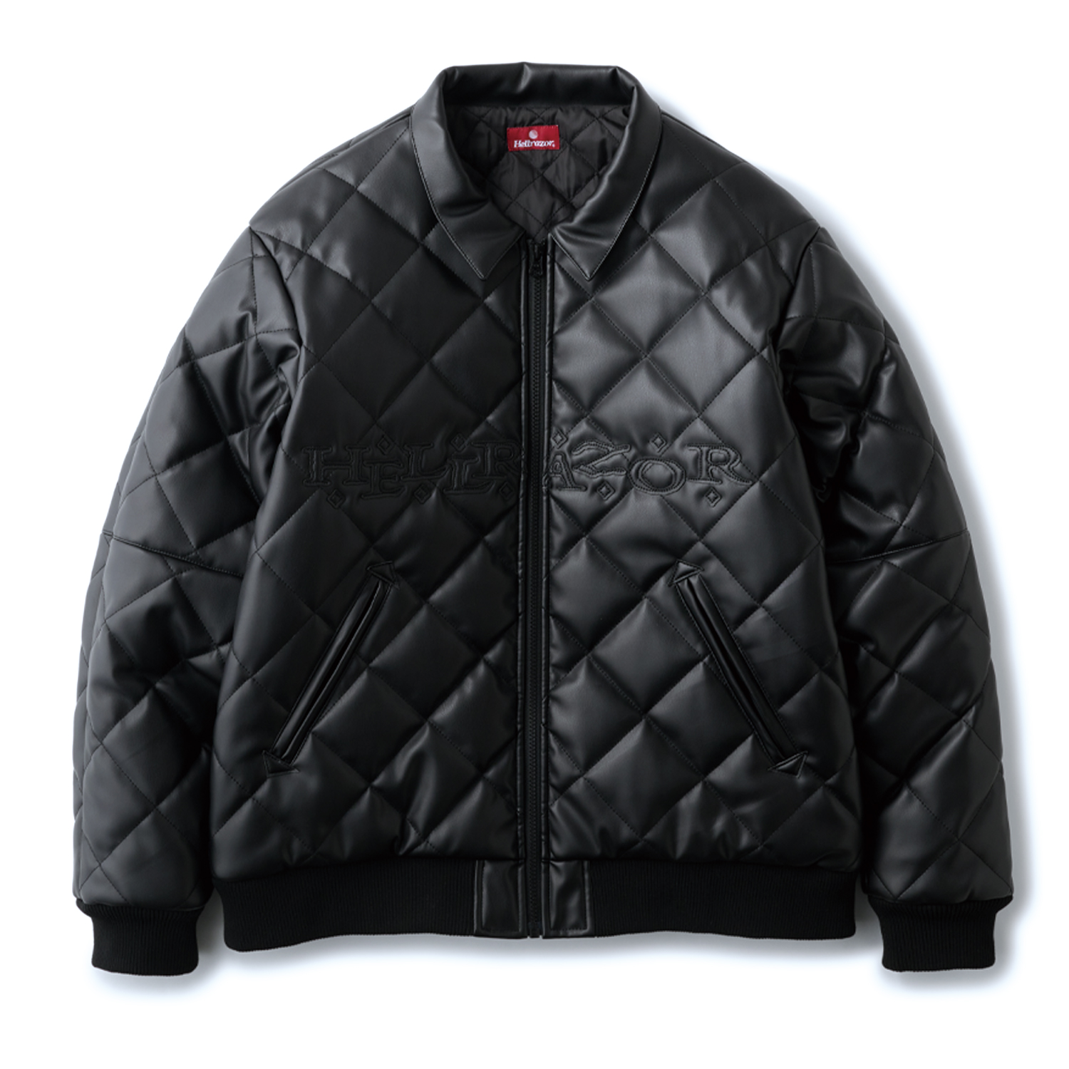 HELLRAZOR Faux Lather Diamond Quilted Virsity Jacket - Black HELLRAZOR Faux Lather Diamond Quilted Virsity Jacket - Black