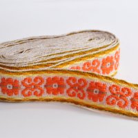 ドイツ　お花とアラベスク模様の刺繍テープ＜オレンジ＞