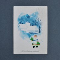 ハンガリー　ヴィンテージクリスマスカード＜モミの木を持った女の子・B＞