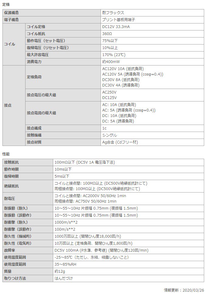 G5LE-1DC12 オムロン プリント基板用パワーリレー