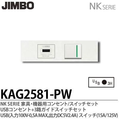 KAG-2605家具・機器用コンセント+USBコンセント セット（PW色）
