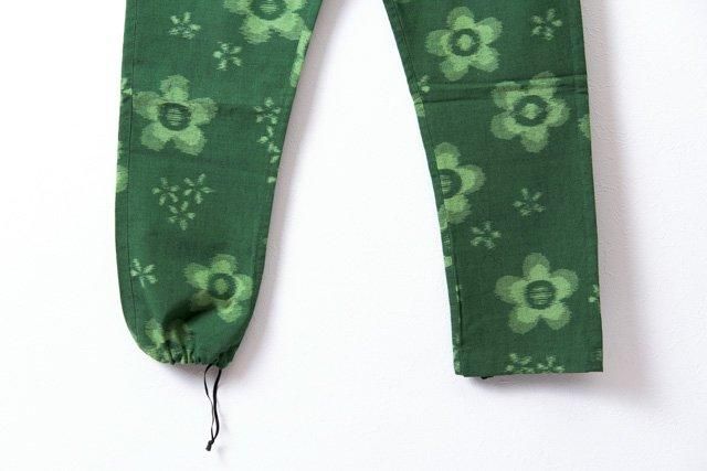 うなぎの寝床　もんぺ　ハナガラ　グリーン うなぎの寝床 久留米絣もんぺ 花柄 薄手【グリーン】 送料無料