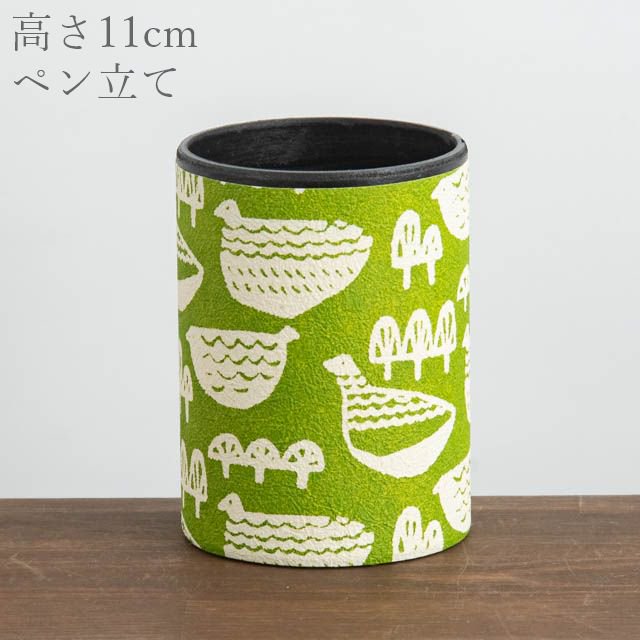 八尾和紙 桂樹舎 ペン立て大 富山もよう らいちょう緑｜FRANK暮らしの道具